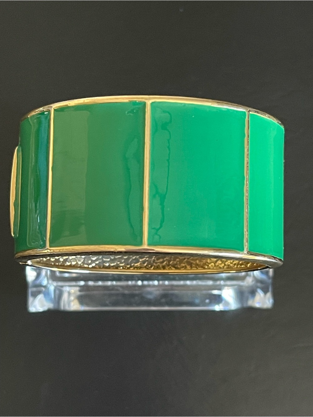 Gold-Tone Green Enamel Wide bangle Bracelet